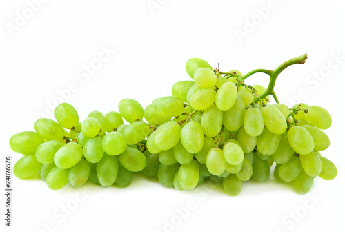 big bunch of green grapes isolated on white background.