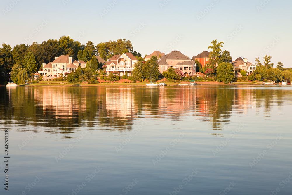 lake and house on sunset