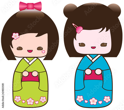Set of two Kokeshi Japanese dolls, vector