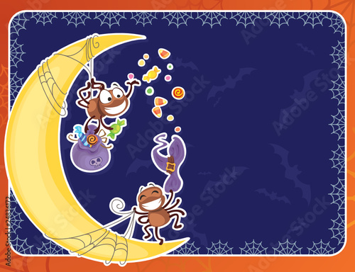 Hallooween card with rowdy spiders