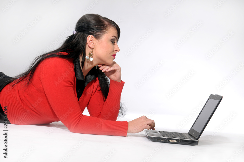 Atractive brunette woman in red sweater Atractive brunette woman in red sweater