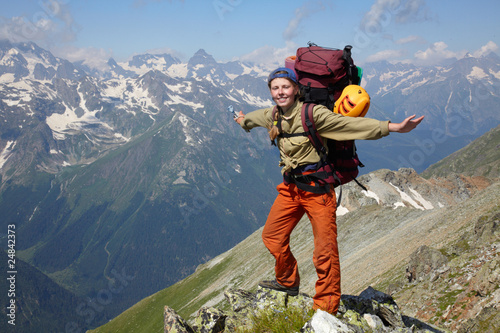 Happy woman with backpack