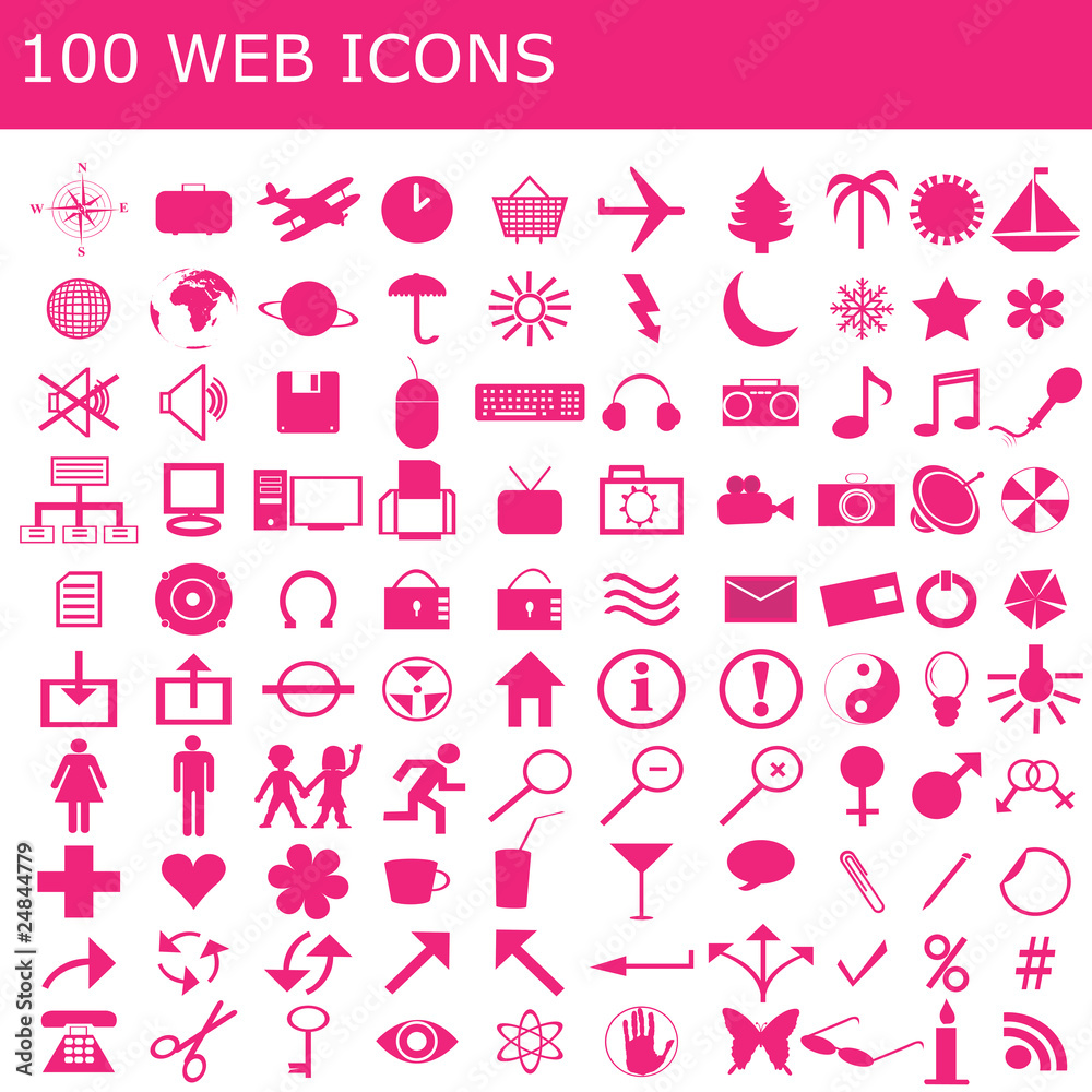 Set of 100 pink icons Set of 100 pink icons