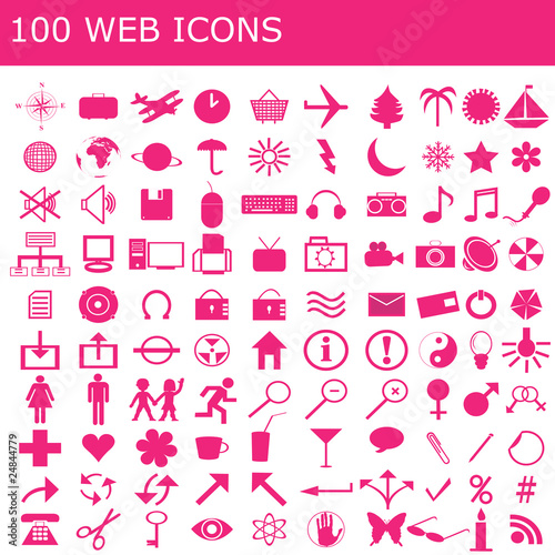 Set of 100 pink icons