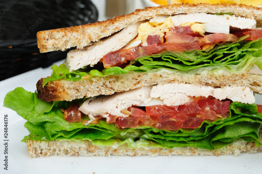 Sandwich with bacon - chicken, cheese and lettuce Sandwich with bacon - chicken, cheese and lettuce