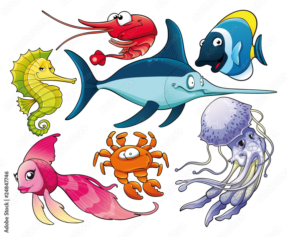 Fototapeta premium Marine life. Isolated cartoon and vector characters.
