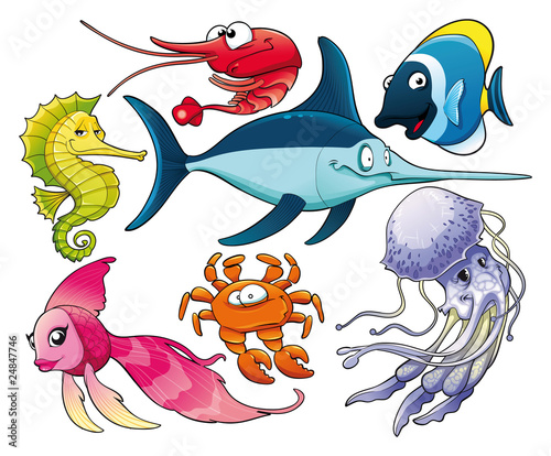 Marine life. Isolated cartoon and vector characters.