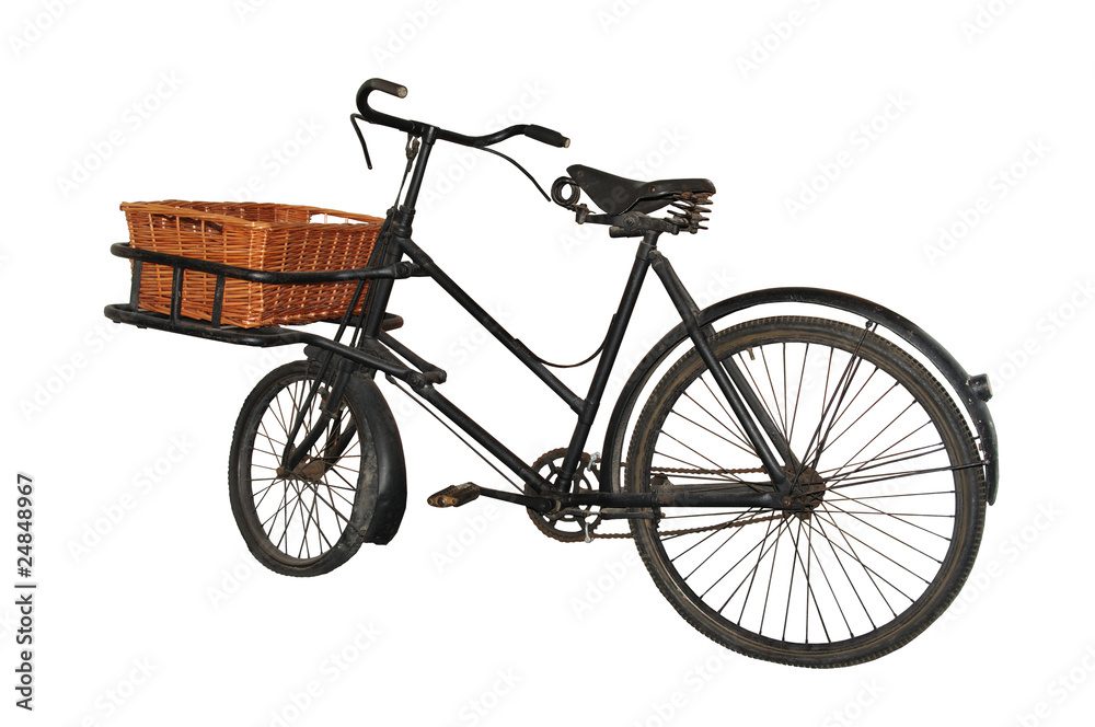 Vintage (1940s/50) baker's bicycle, isolated on pure white