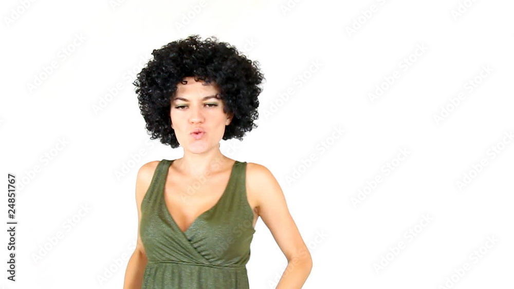 Afro woman dancing, isolated on white, slow motion Afro woman dancing, isolated on white, slow motion