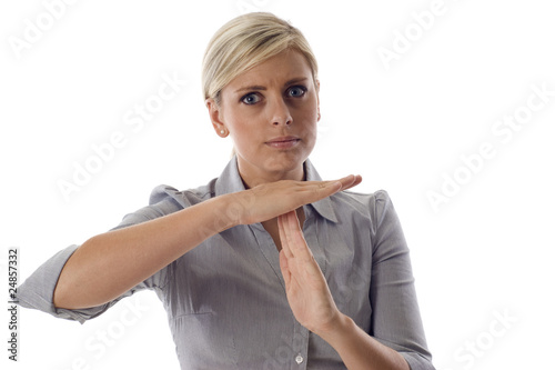 Business woman showing time out sign with hands