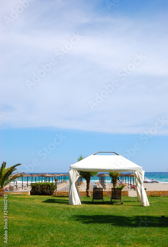 Hut at the beach of luxury hotel, Crete, Greece