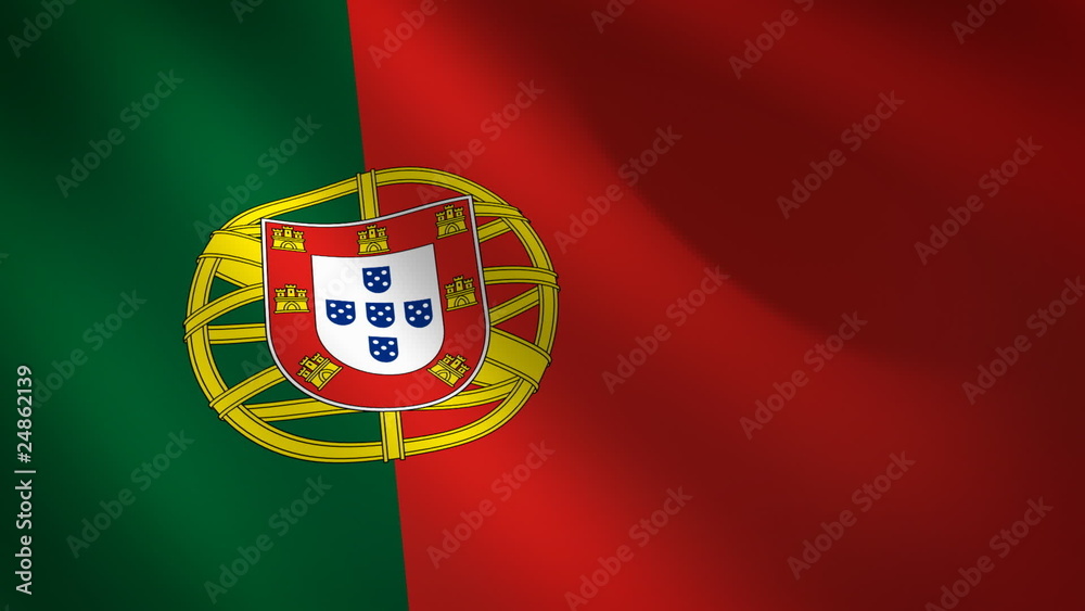 Bandera de Portugal ondulante al viento. Bucle continuo