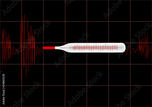 Vector illustration the cardiogramme with the medical thermomete photo