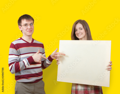 Nice teens with banner photo
