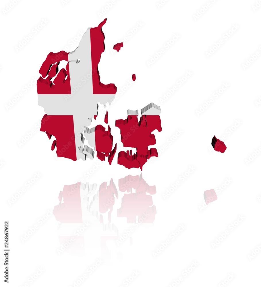Denmark map flag 3d render with reflection illustration Denmark map flag 3d render with reflection illustration