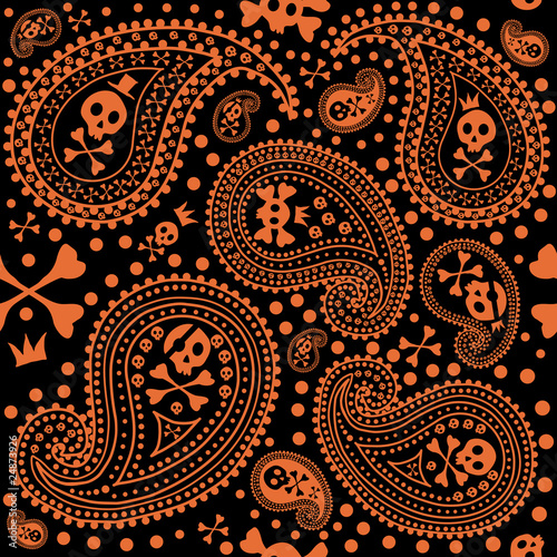 Vector illustration of pattern with a paisley and skulls
