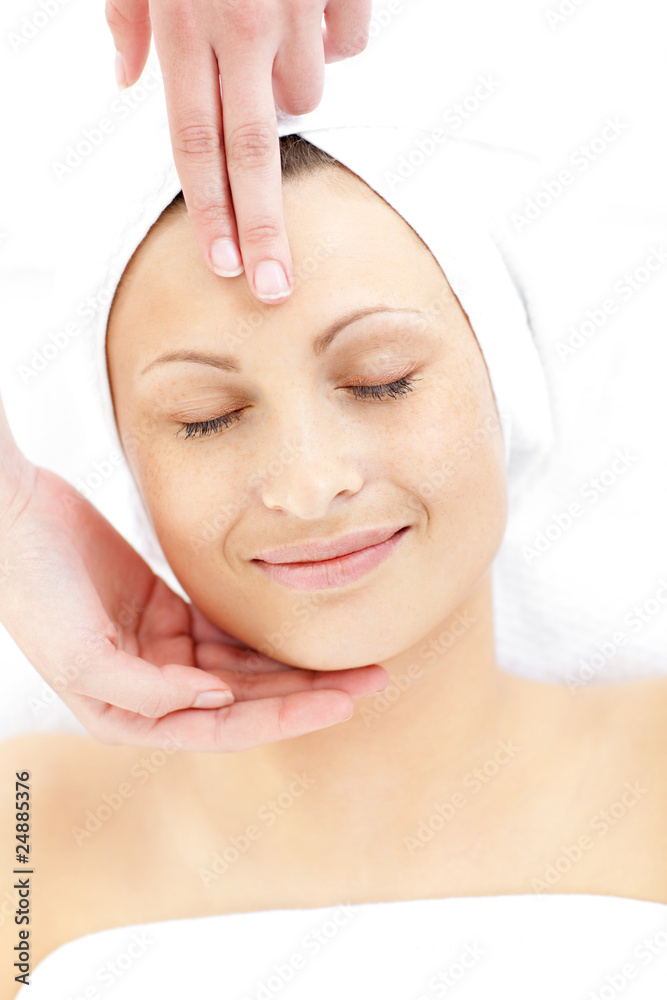 Relaxed  woman enjoying a head massage