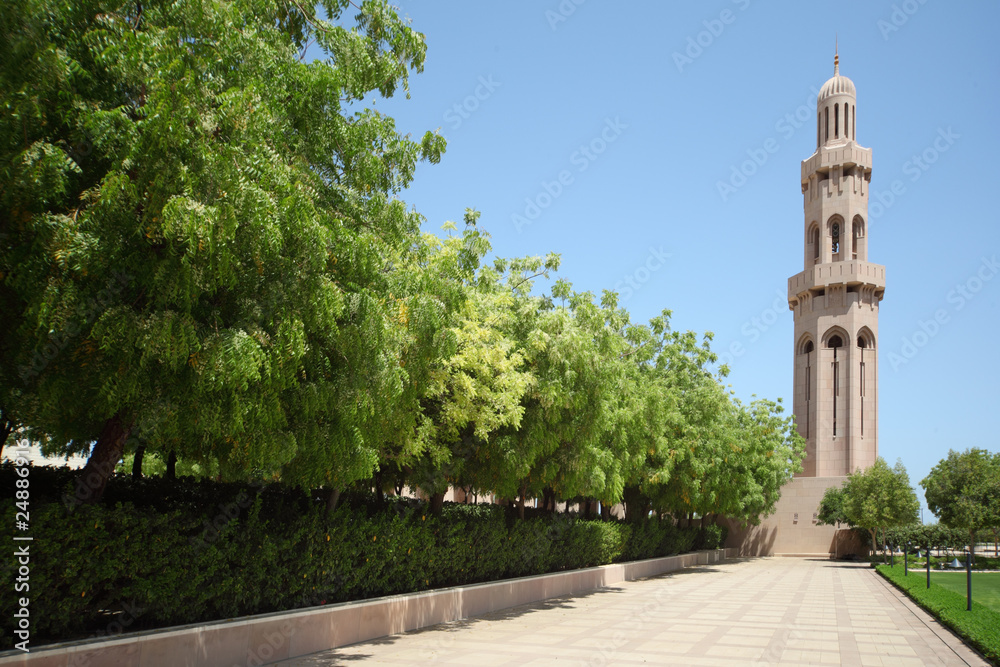 islamic architecture tower, oman, sunny summer day