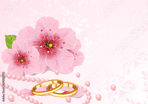 Wedding rings and cherry blossom