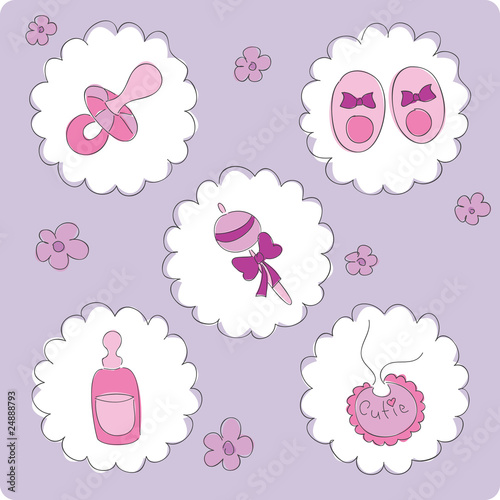 Baby elements for girl. Hand drawn vector illustration