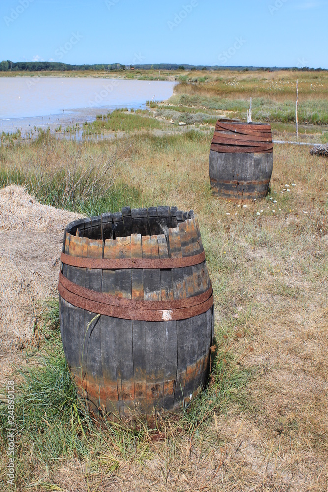 Vieux tonneaux dans les marais salant de l'Île d'Olonne Vieux tonneaux dans les marais salant de l'Île d'Olonne