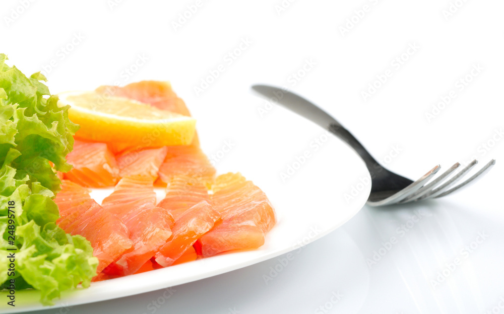 Salted salmon on white plate