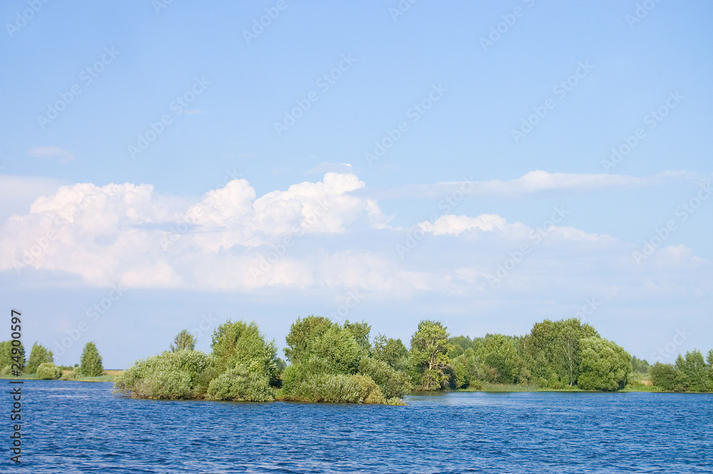summer landscape with river and blue sky summer landscape with river and blue sky
