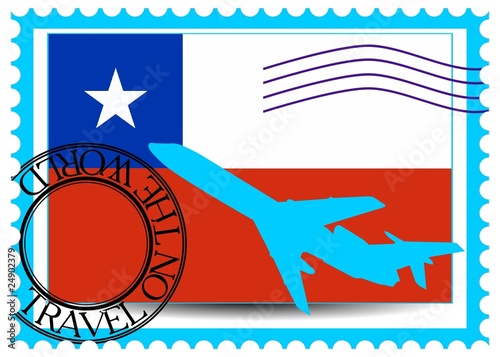 Stamp "Chile (Santiago), travel by plane on the world"