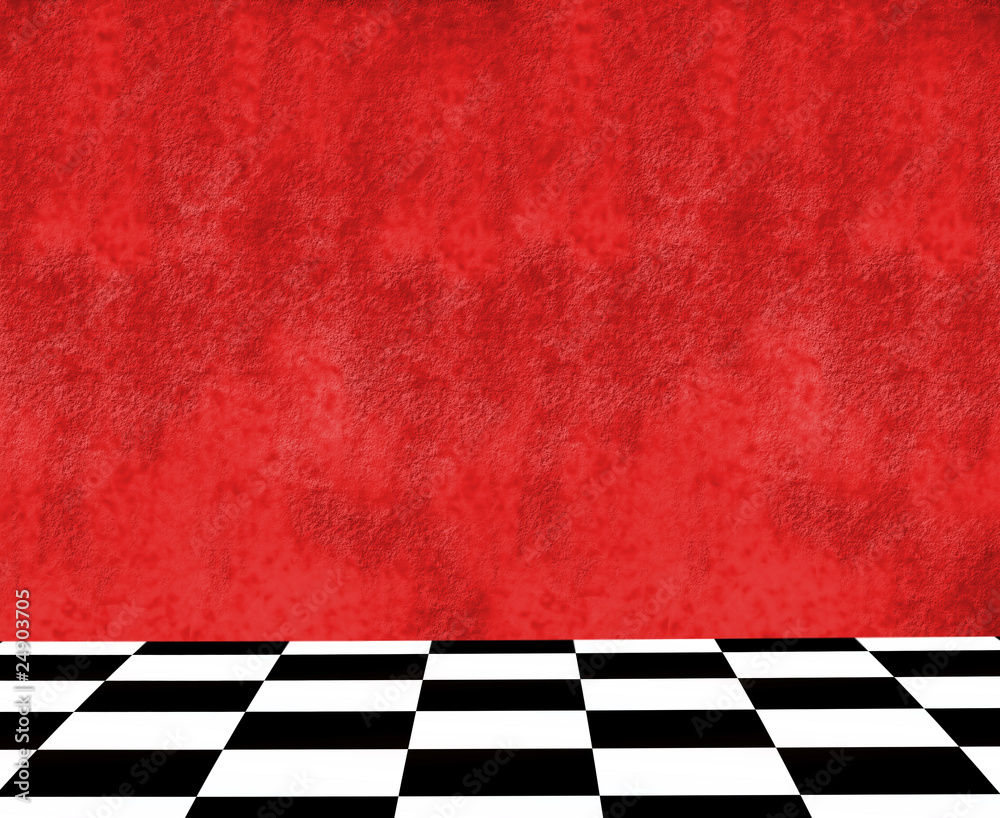 fondo pared roja suelo ajedrezado