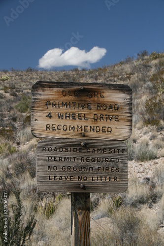 A crude sign for a primitive road in Big Bend National Park