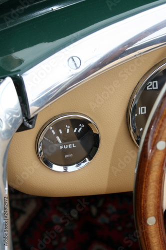 Fuel gauge of classic British sports car
