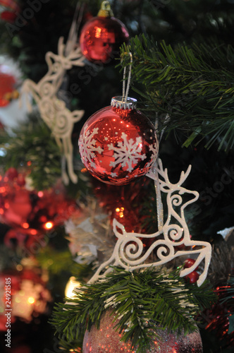 The detail of the christmas decoration on the tree
