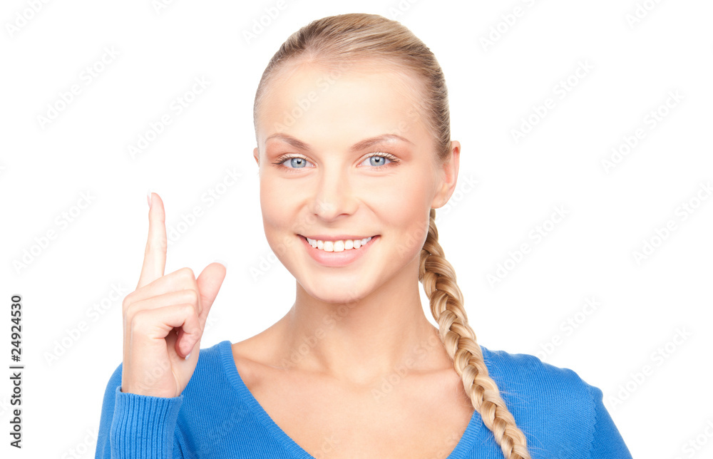 woman with her finger up woman with her finger up