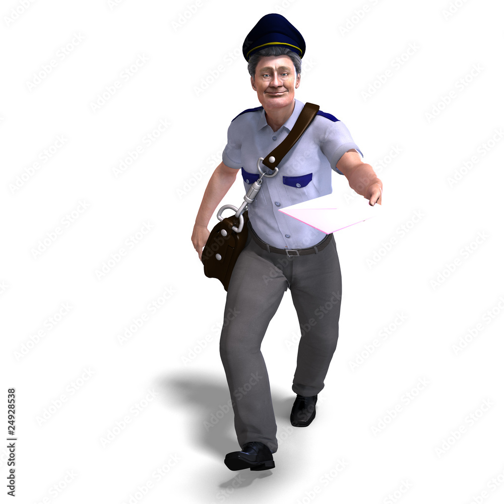 jolly postman hands you a letter. 3D rendering with clipping pat Stock ...