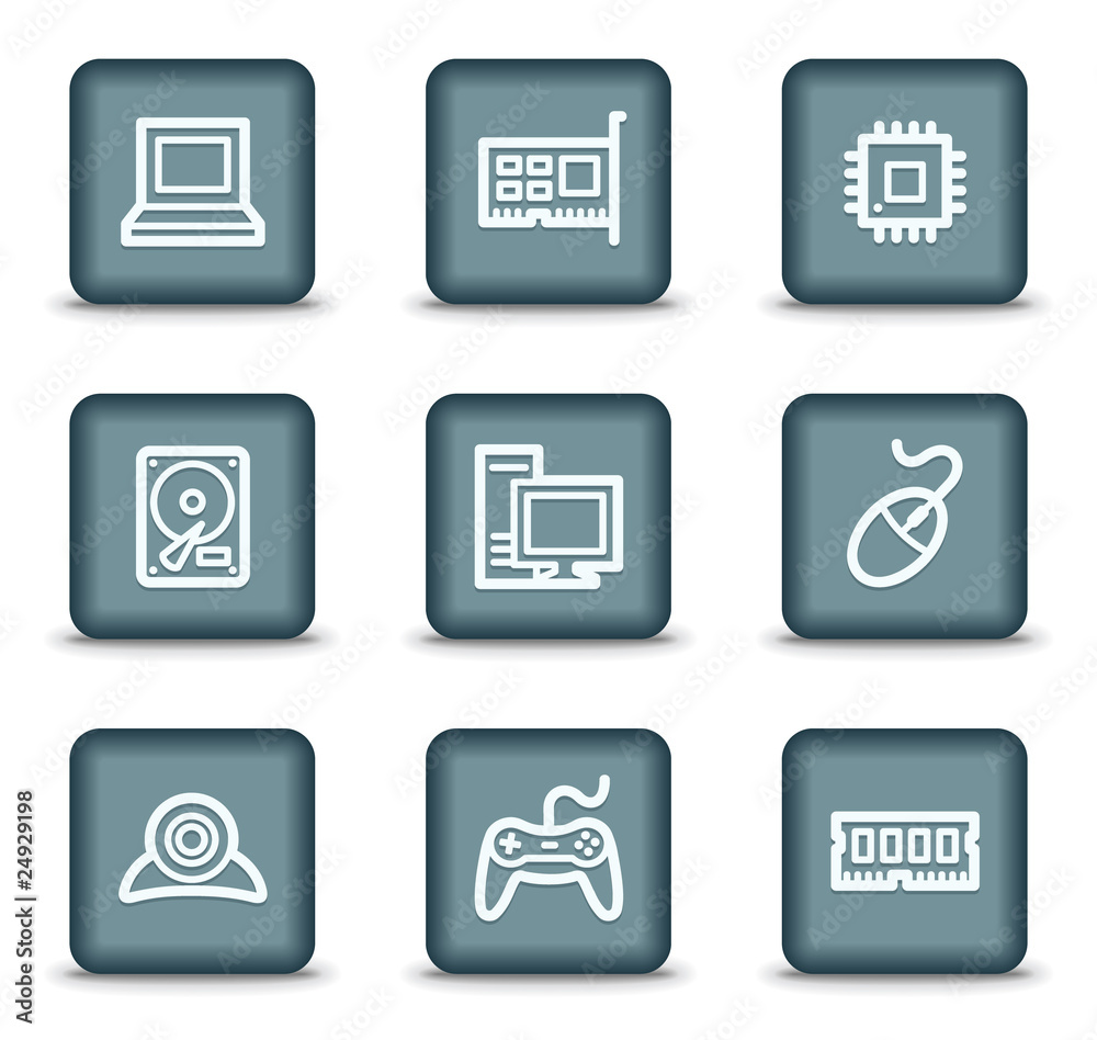 Computer web icons, grey square buttons Computer web icons, grey square buttons