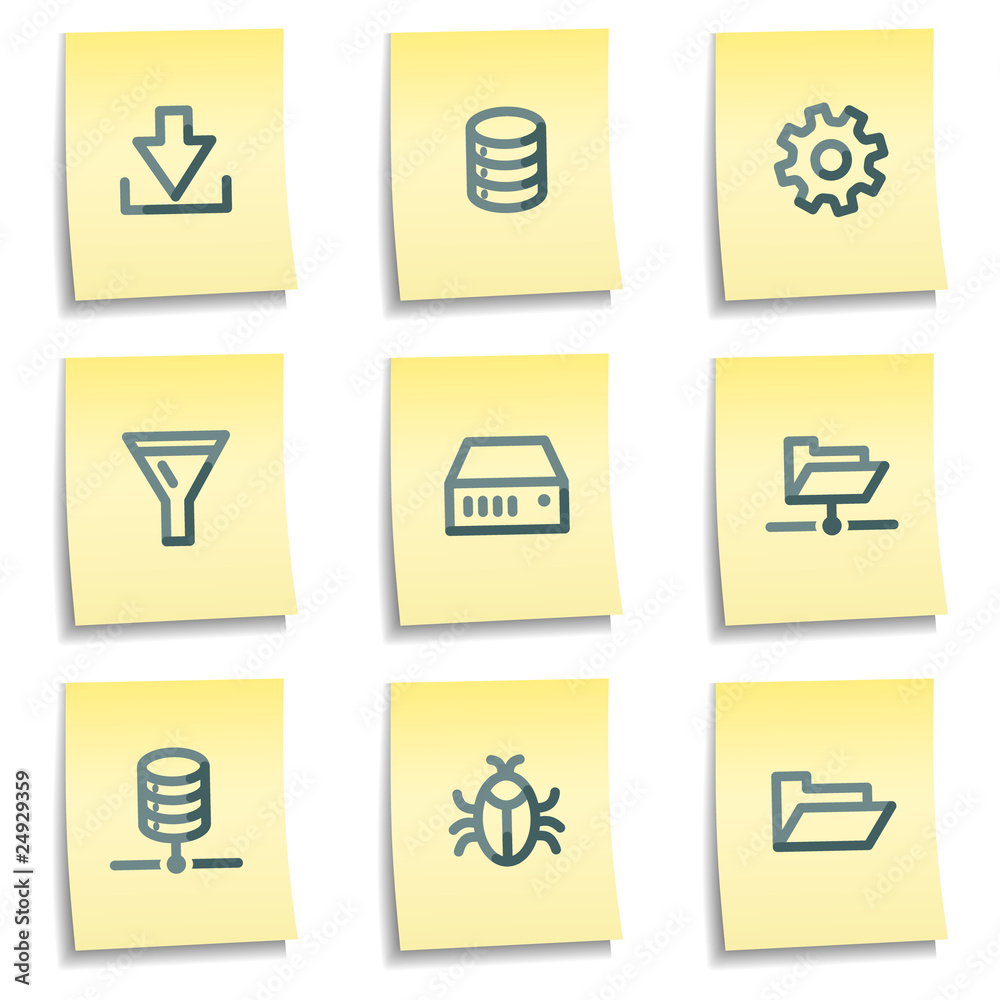 Server icons, yellow notes series Server icons, yellow notes series