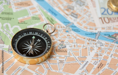 Compass on map of Italian Rome