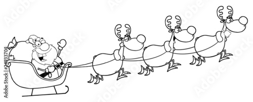 Outline Of Christmas Santa Sleigh And Reindeer