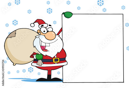 Christmas Santa Clause Presenting A Blank Sign