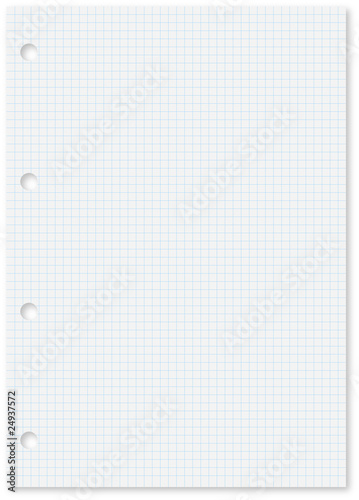 Blank white squared paper sheet with blue lines and holes
