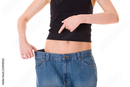 attractive female shows how her old huge jeans, wieght loss conc