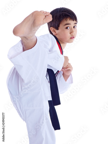 child training martial arts isolated on white background