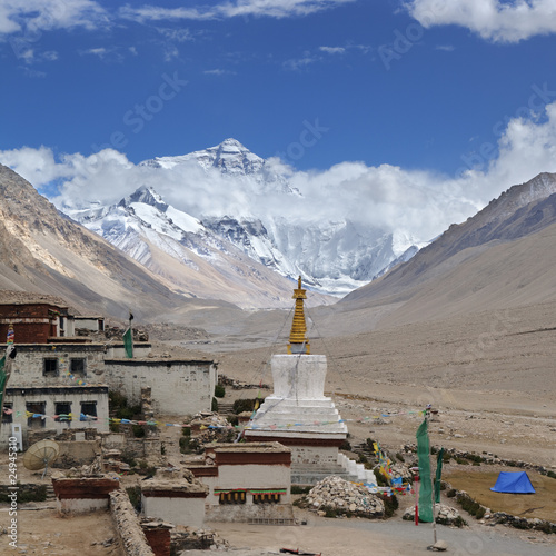 tibet: rongbuk monastery at the foot of mt. everest