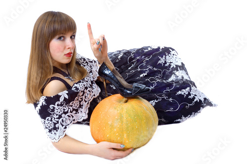Pretty young cinderella with finger up