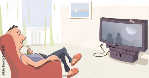 The Man watching TV at home
