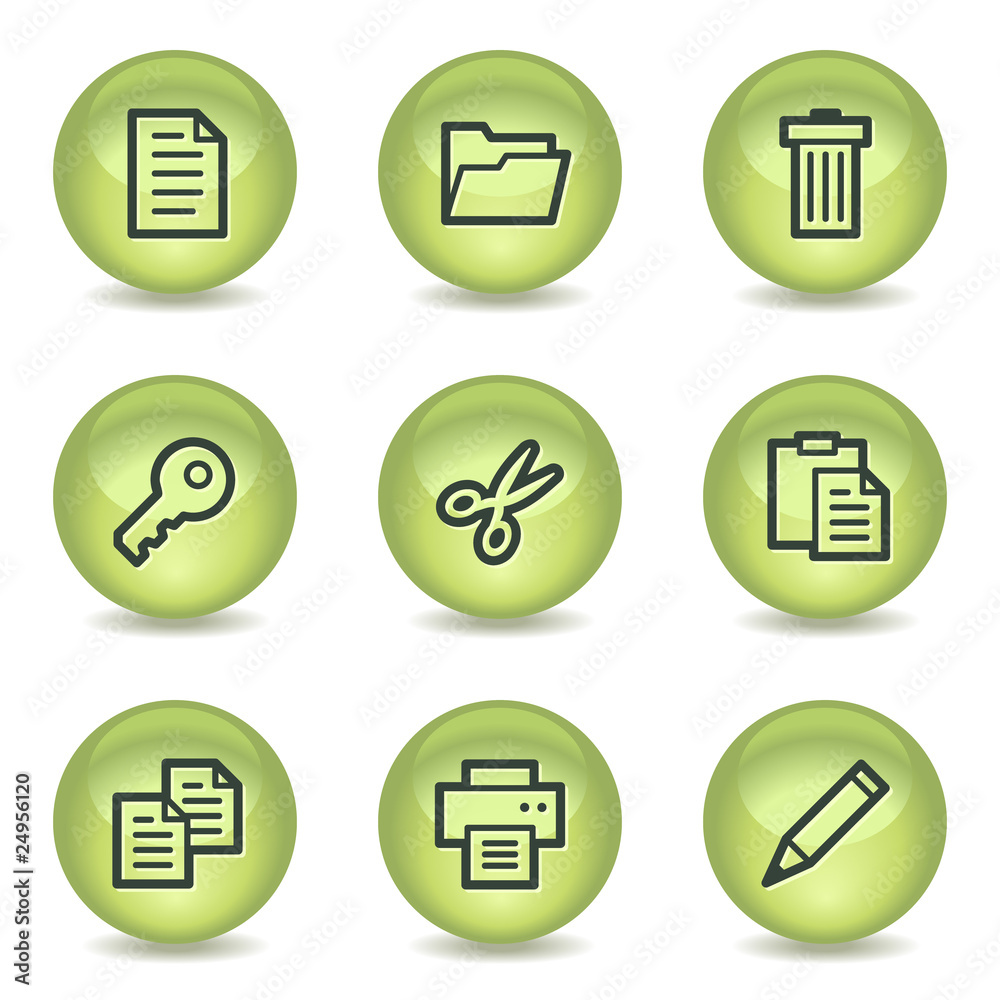Document web icons set 1, green glossy circle buttons