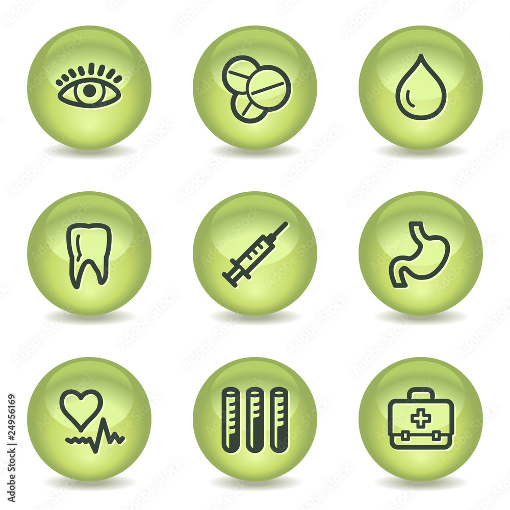 Medicine web icons set 1, green glossy circle buttons Medicine web icons set 1, green glossy circle buttons