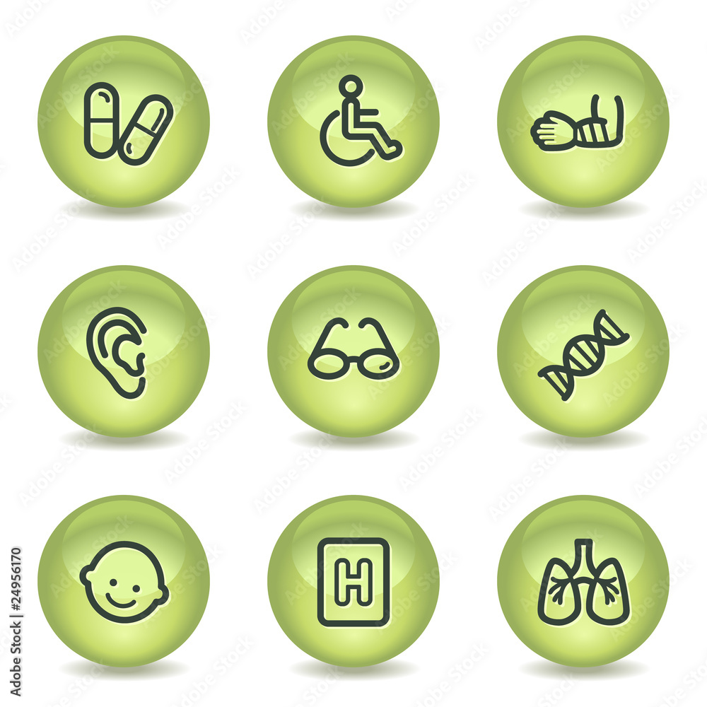 Medicine web icons set 2, green glossy circle buttons Medicine web icons set 2, green glossy circle buttons