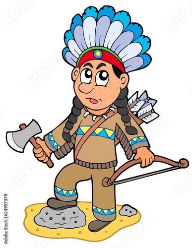 Indian boy with axe and bow