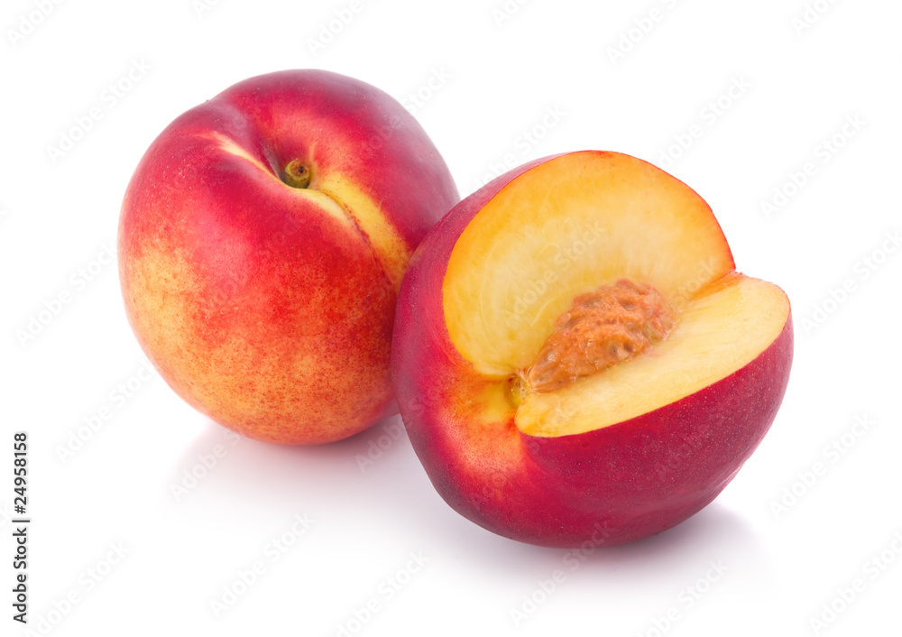 Fresh peach fruits with cut isolated Fresh peach fruits with cut isolated